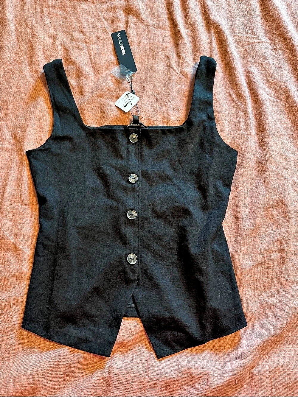 Fashion Nova Black Button Down Top With Wide Leg Set Size Medium NWT